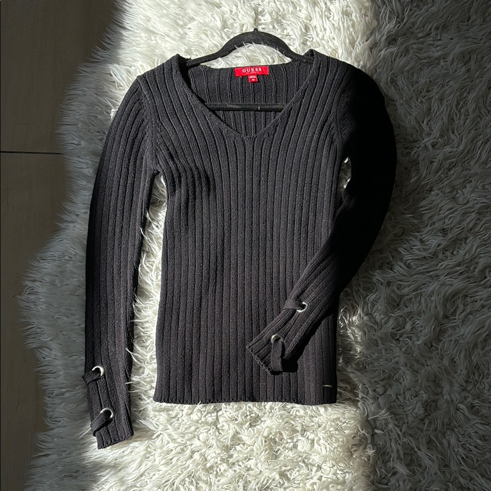 Guess Black Ribbed Knit Top